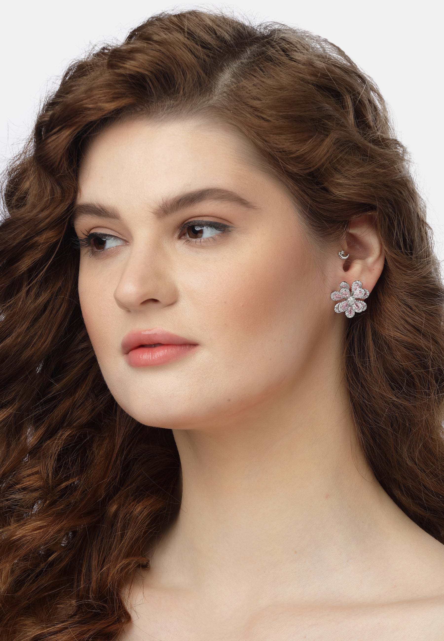 Light Pink sparkling Floral Stud Earrings