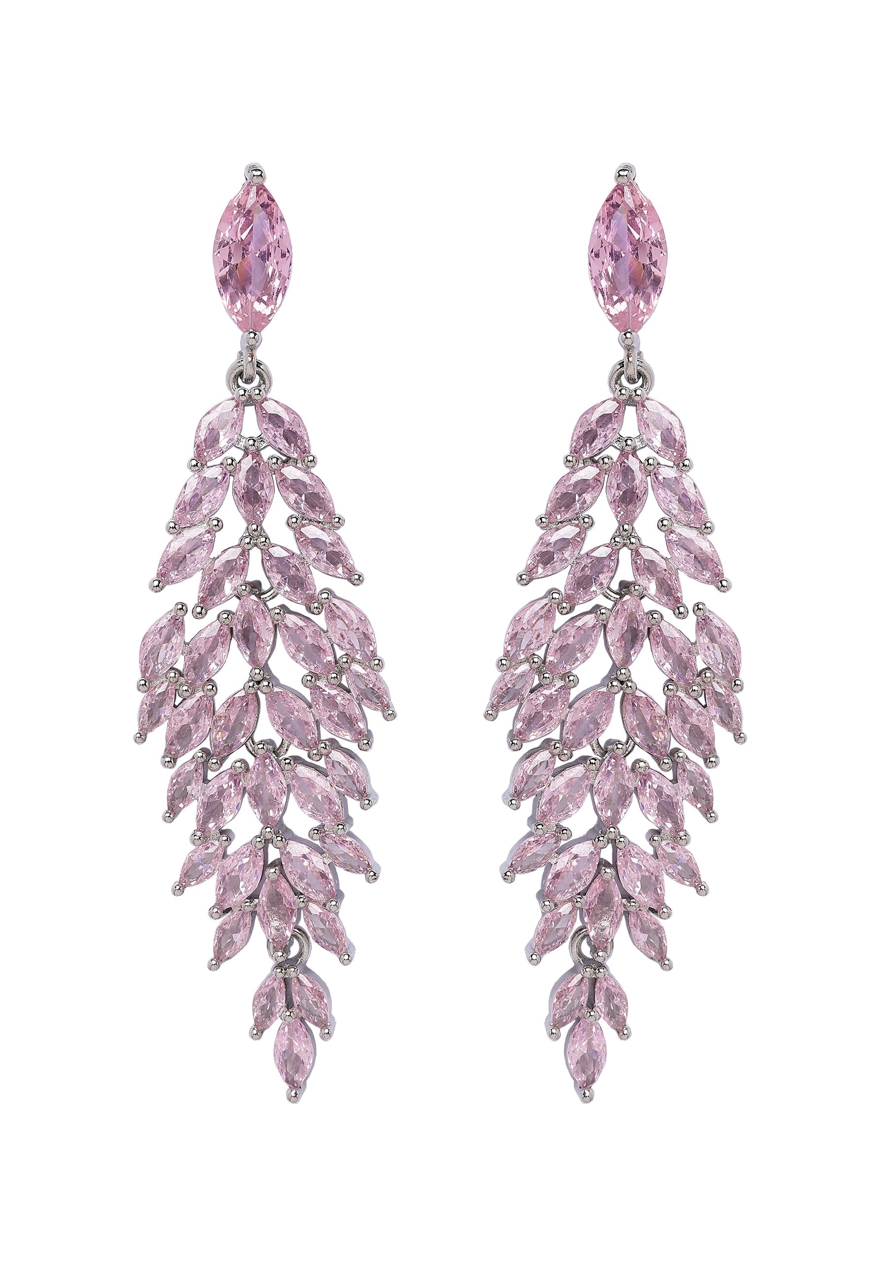 Light-Pink Leafy-Waterfall Earrings