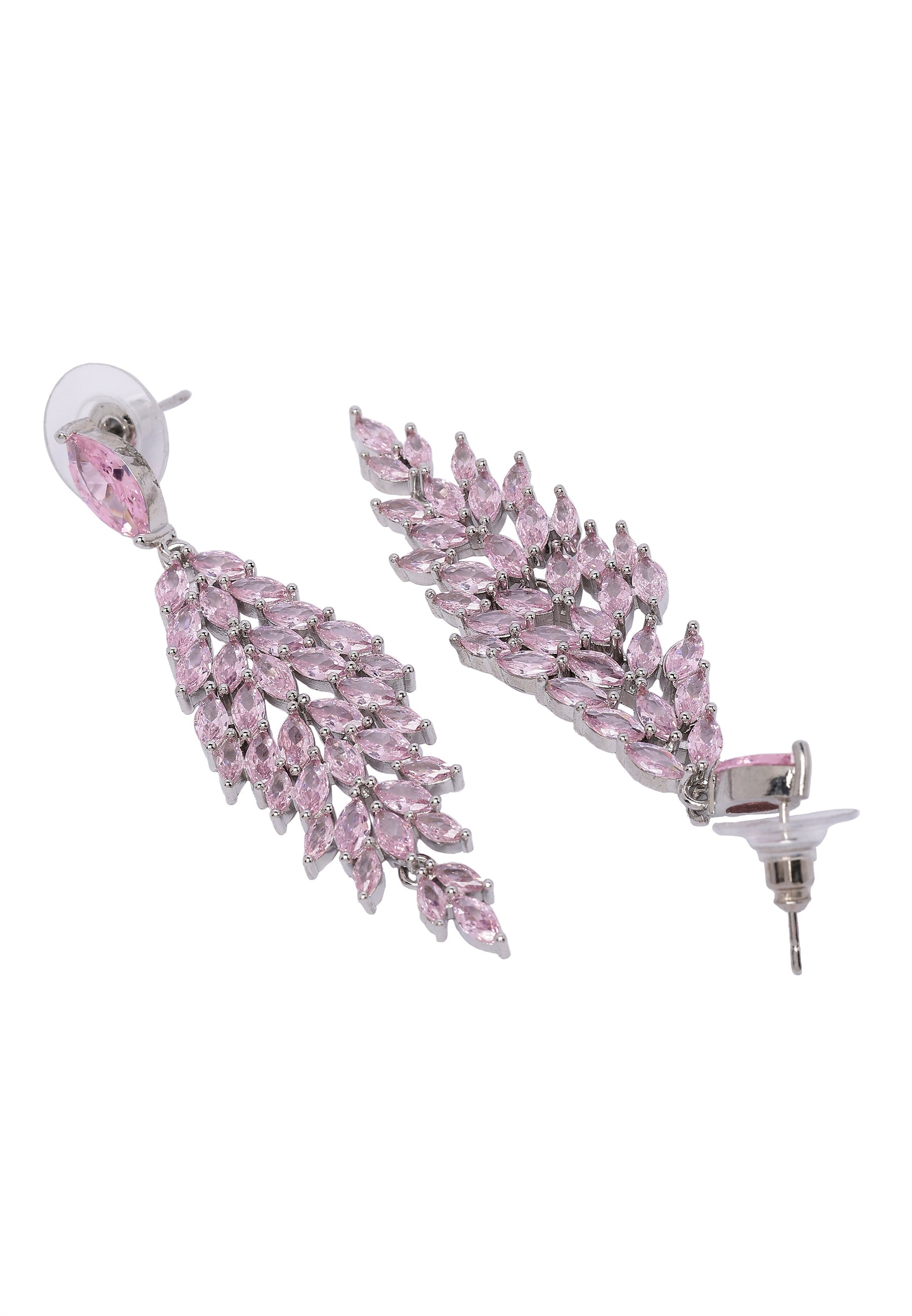 Light-Pink Leafy-Waterfall Earrings
