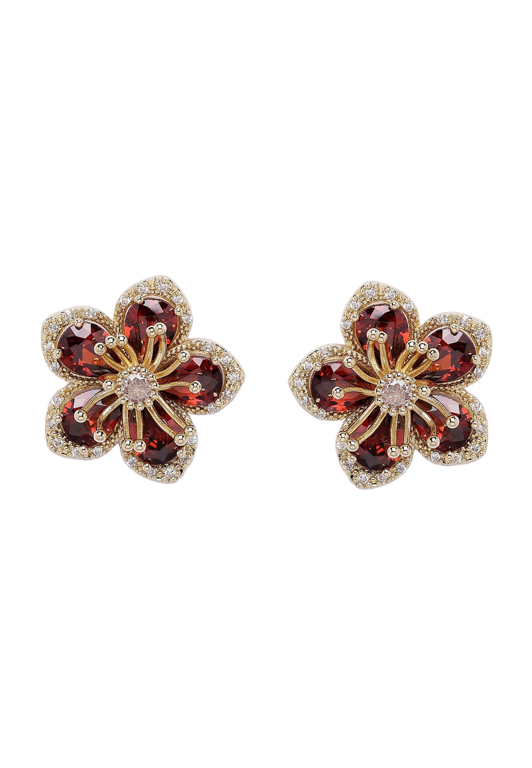 Red Dainty Floral Stud Earrings