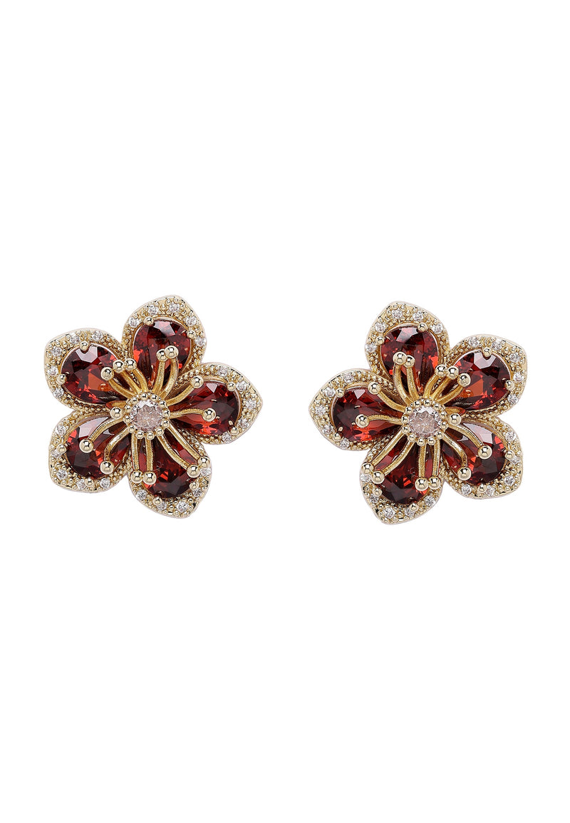Red Dainty Floral Stud Earrings