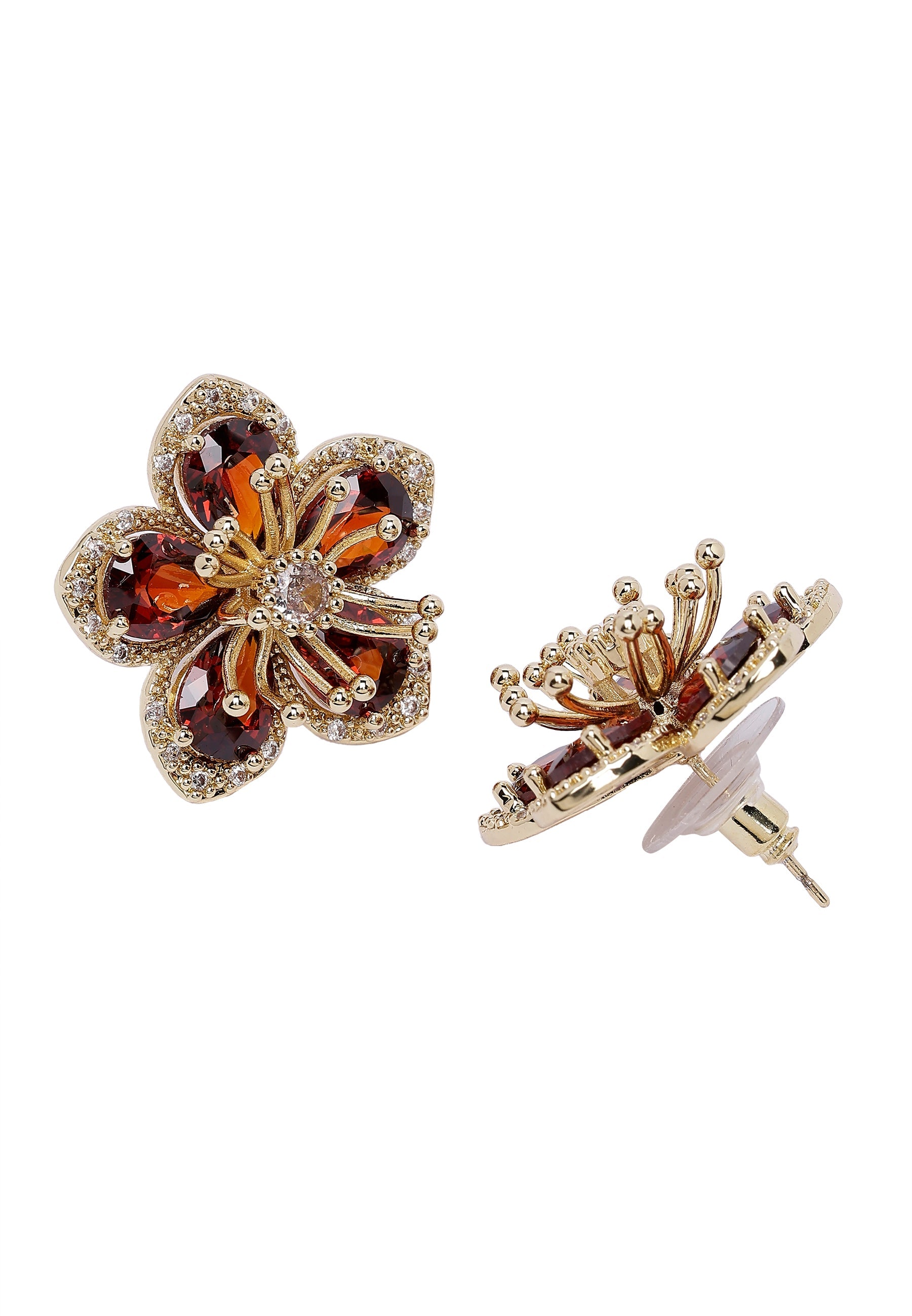 Red Dainty Floral Stud Earrings