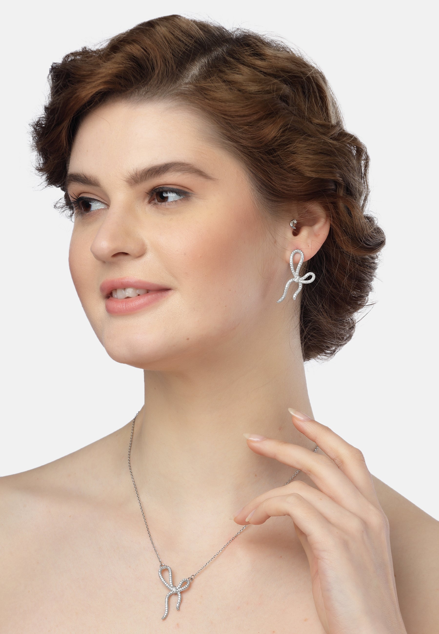 Twinkling Bow Earrings and Necklace Set