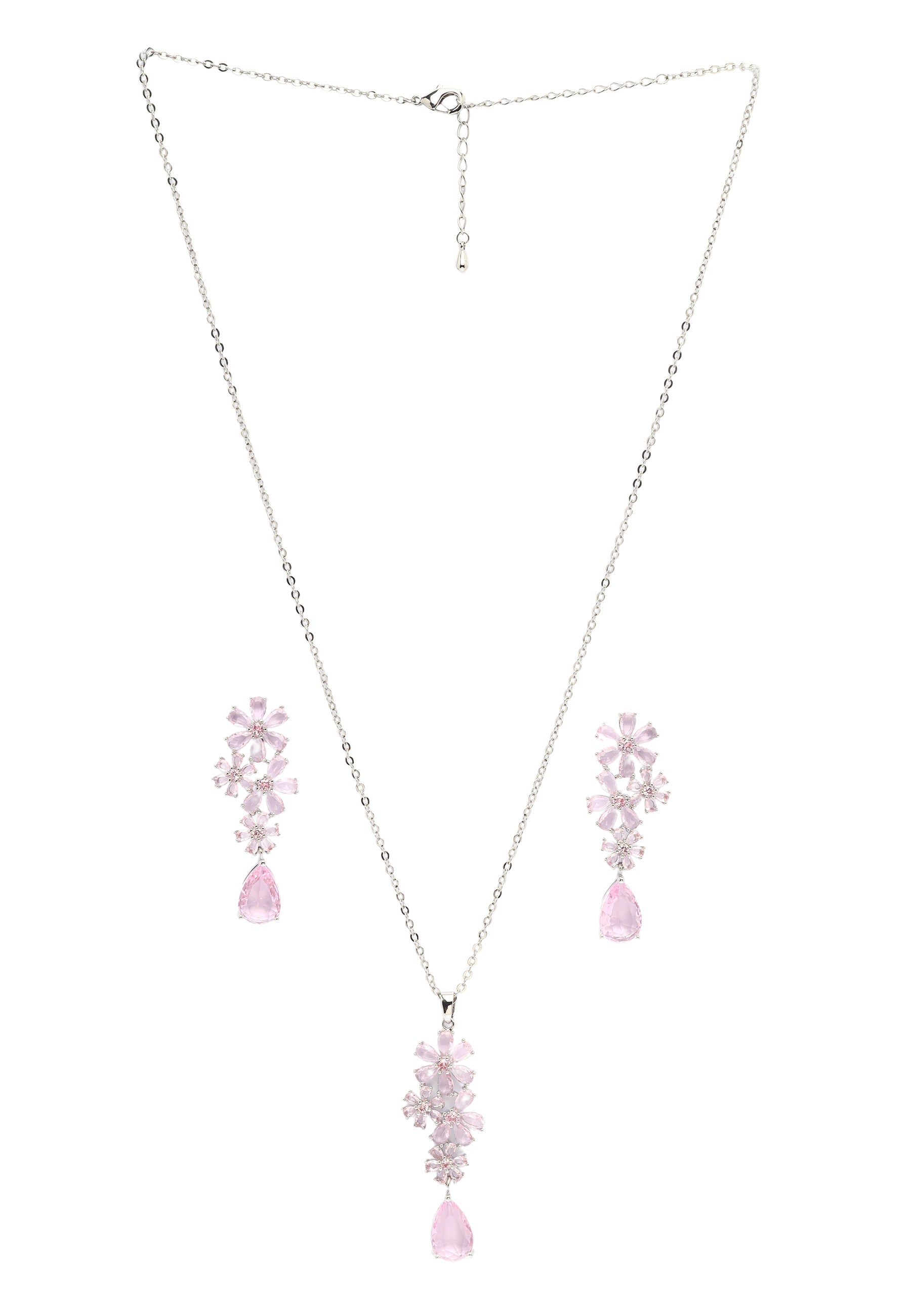 Blooming Floral Drop Earrings and Necklace Set