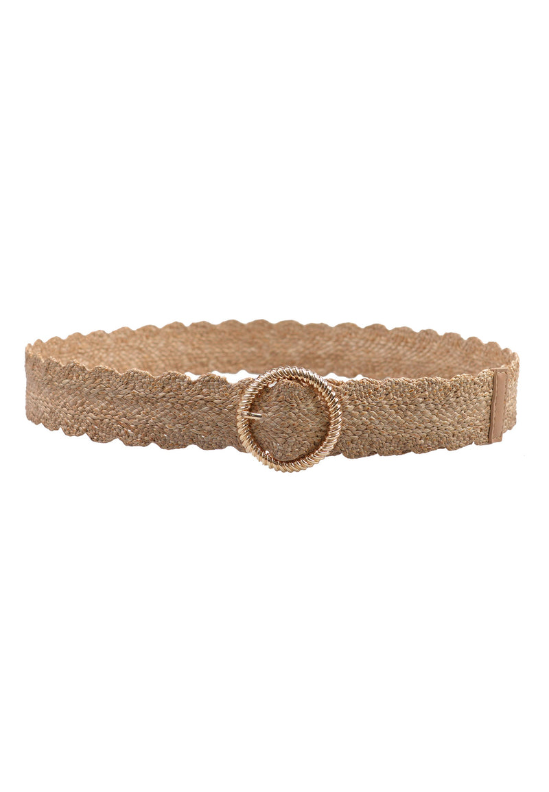Beige Chic Elastic Round Buckle Belt