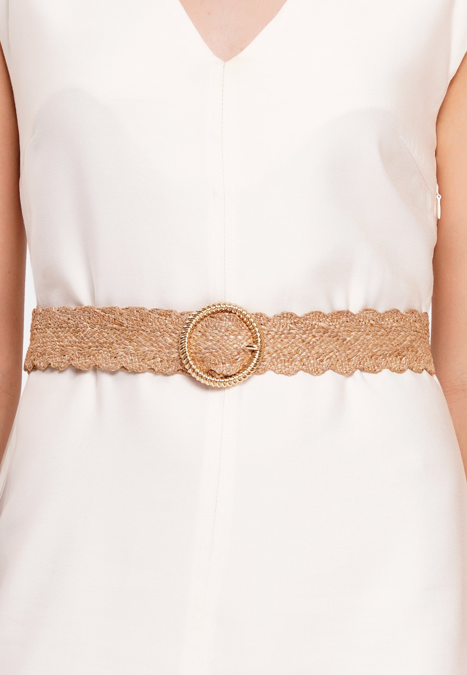 Beige Chic Elastic Round Buckle Belt